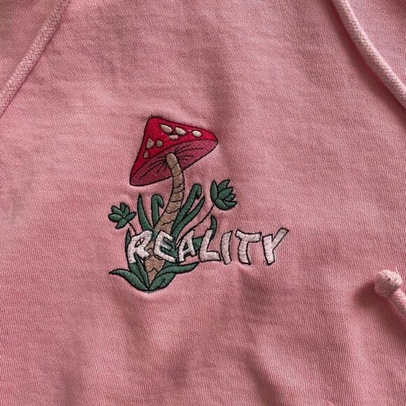 PacSun Mushroom Reality Hoodie Hipster Oversized Medium Unisex Embroidered, S23 - Picture 7 of 9